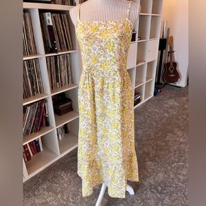 Linen Rayon Summer Christy Dawn Tank Greylin Yellow Floral Midi Dress Large